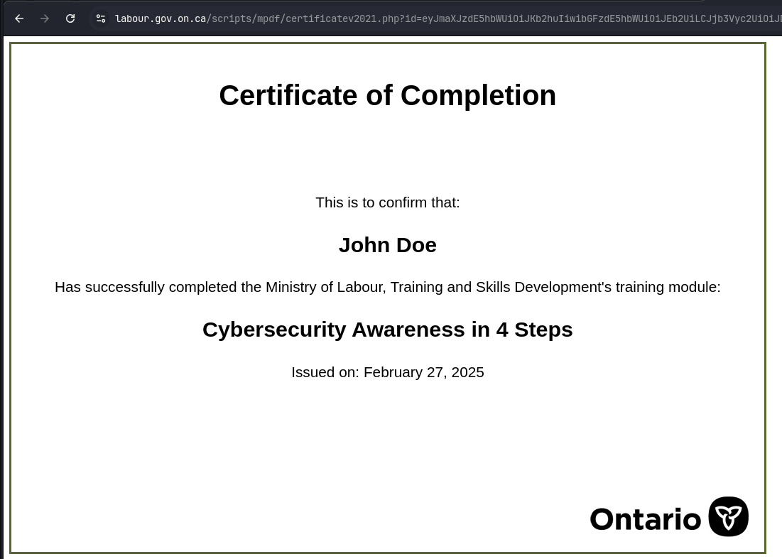 Generated Certificate